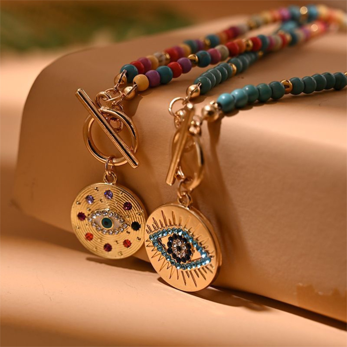 Collar Amuleto Ojo Turco Colorido Con Cuentas De Piedra - Imagen 16