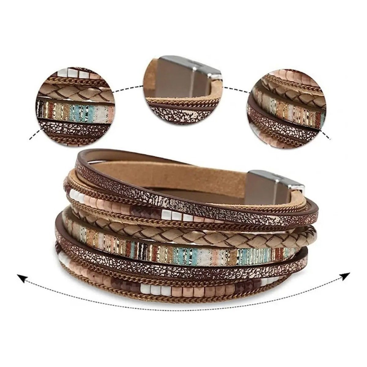 Pulsera Brazalete De Piedra Multicapa Bohemio Retro - Imagen 2