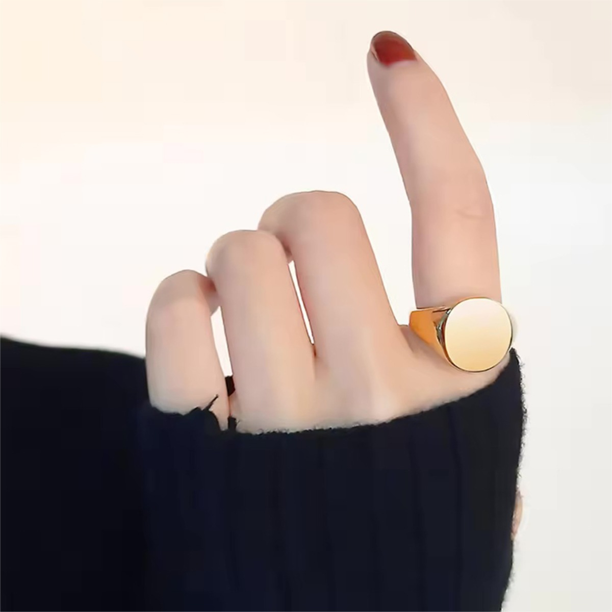 Anillo De Acero Ovalado De Sello Pulido Circular - Imagen 2