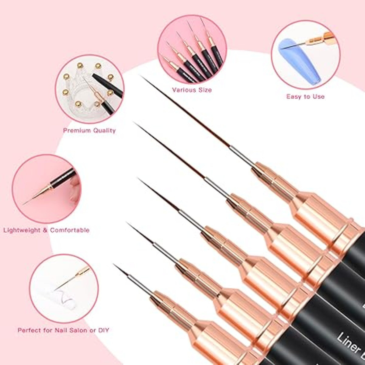 Set 5 Pinceles Liners Para Decoración De Uñas Profesionales - Imagen 9