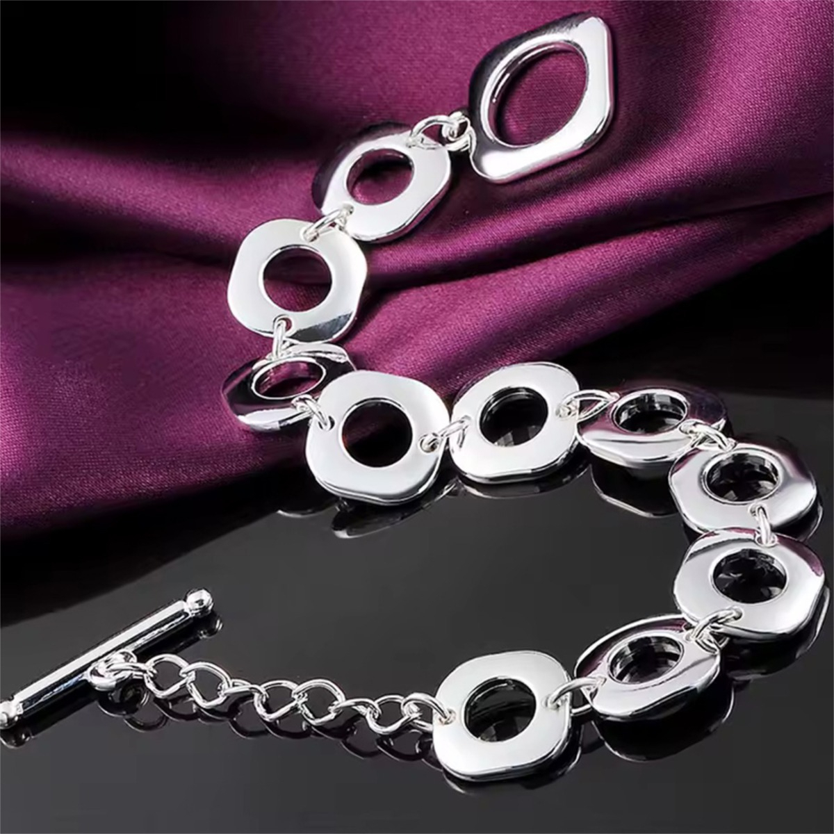 Pulsera Tipo Cadena En Plata 925 Diseño Cuadrado Elegante - Imagen 6