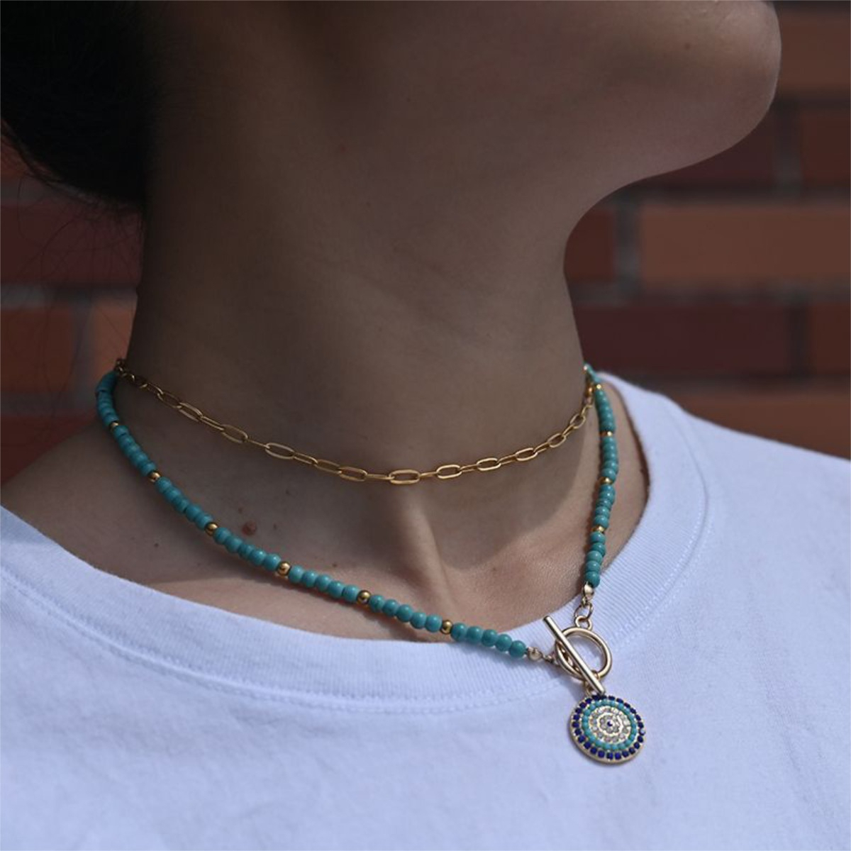 Collar Amuleto Ojo Turco Colorido Con Cuentas De Piedra - Imagen 15