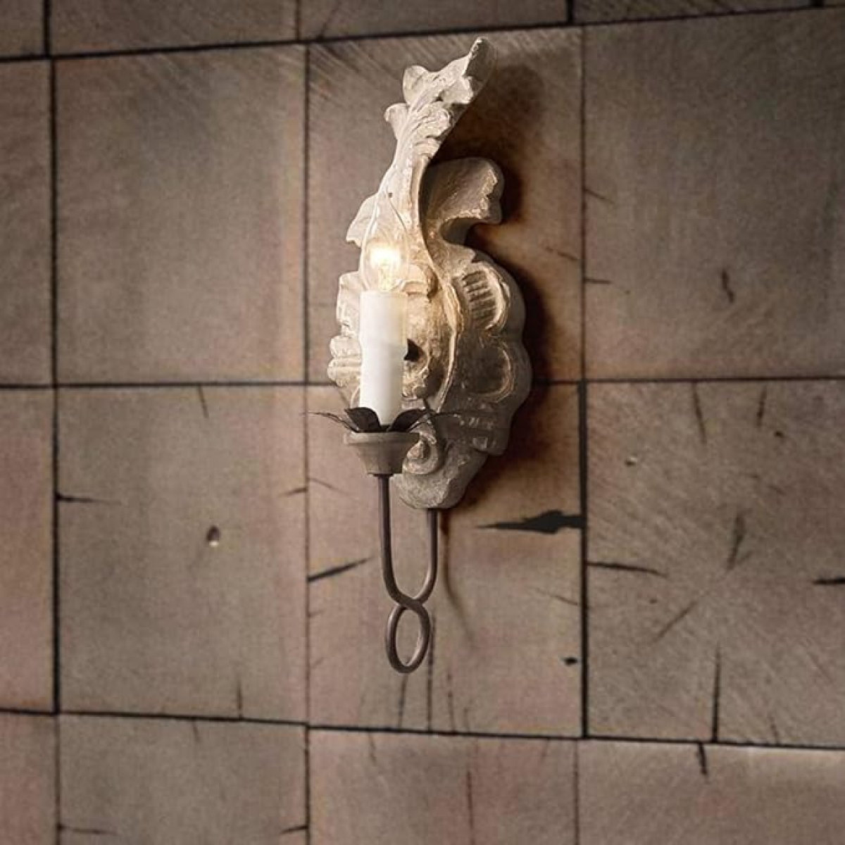 Aplique De Pared Estilo Vintage En Madera Tallada - Imagen 3