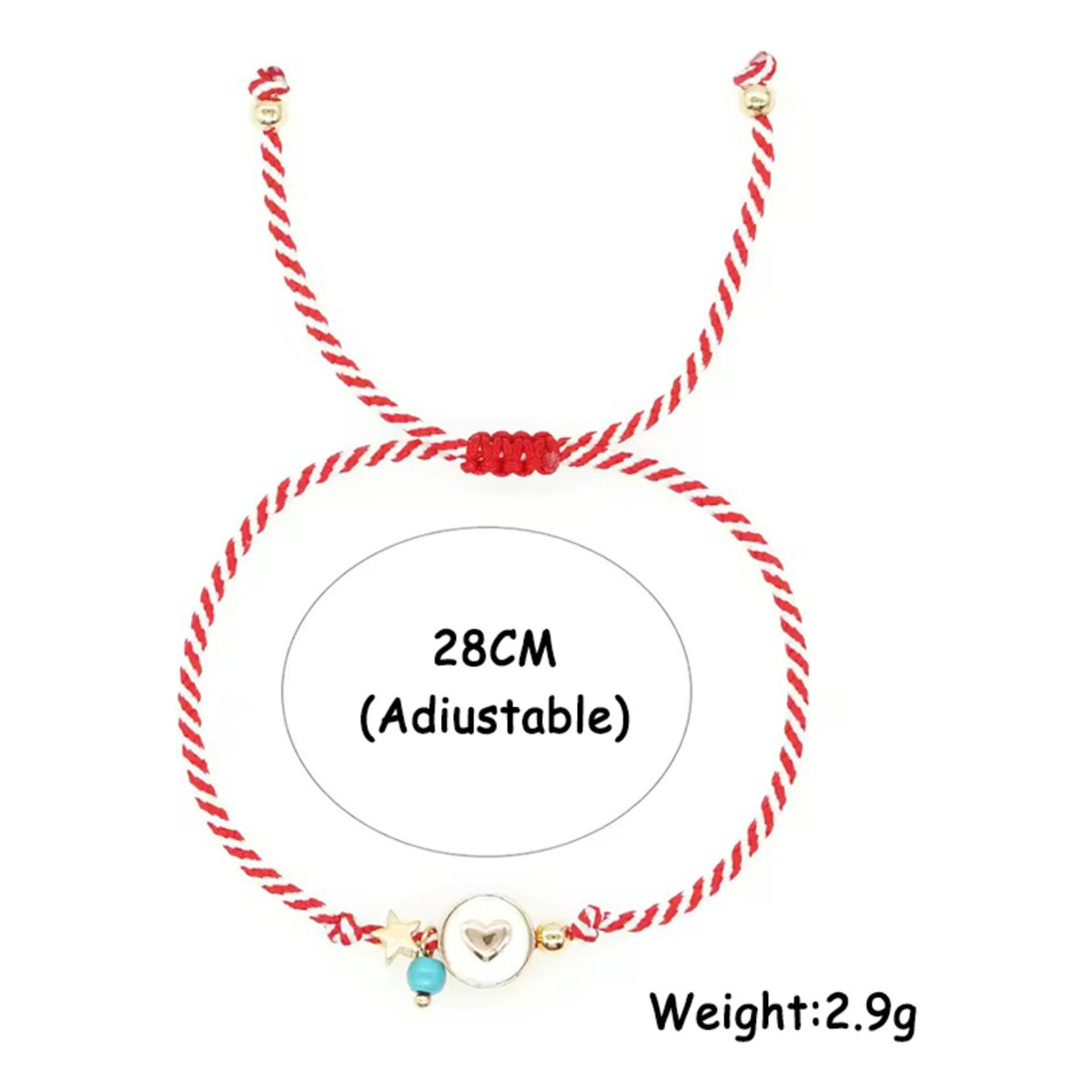 Pulsera Ajustable De Hilo Con Eslabon Corazón Individual - Imagen 6