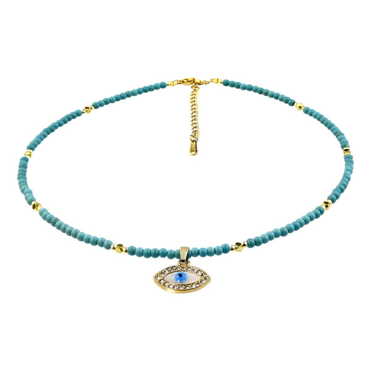 Collar Ojo Turco De Cuentas Con Dije Detalles Dorados - Imagen 1