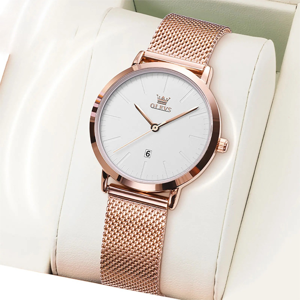 Reloj Mujer Cuadrado Cuarzo Acero Oro Rosa Resistente - Imagen 8