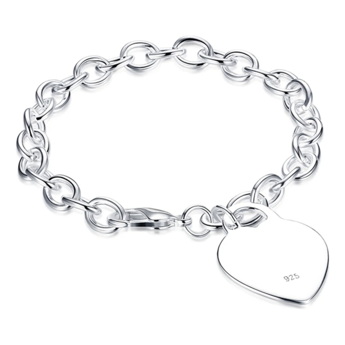 Pulsera De Plata Gruesa Con Dije Corazón Grande - Imagen 1