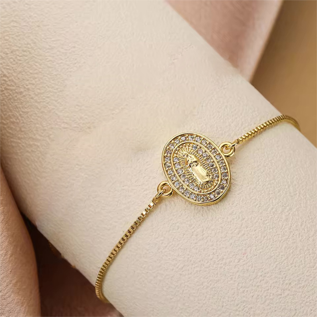 Pulsera Brazalete Ovalado Catolico Elegante Virgen Maria - Imagen 2