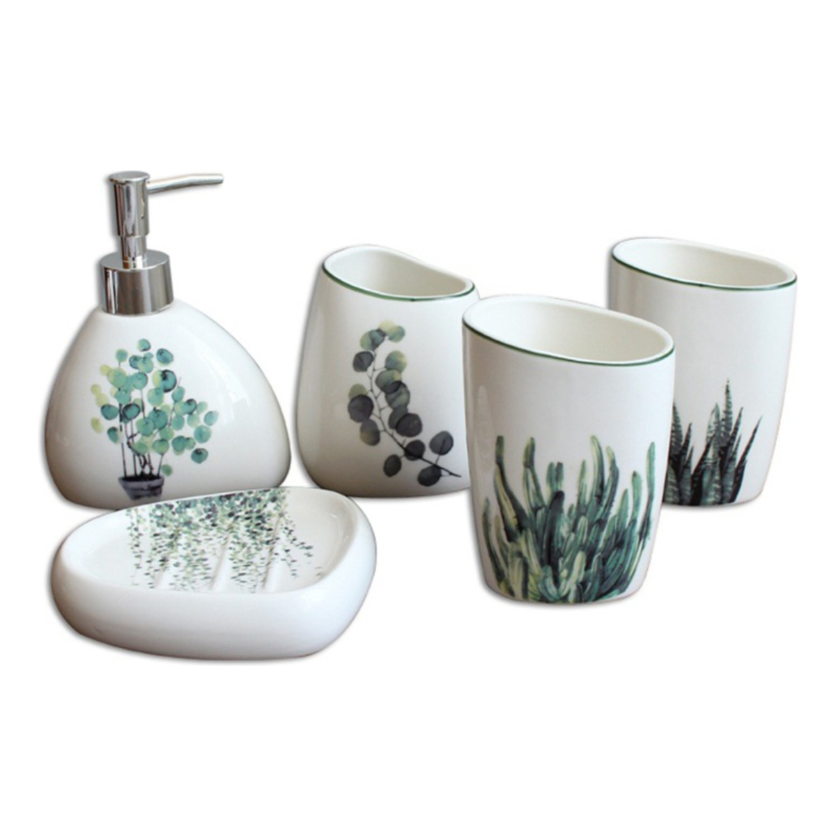 Set X5 Piezas Accesorios De Tocador Para Baño De Ceramica - Imagen 1