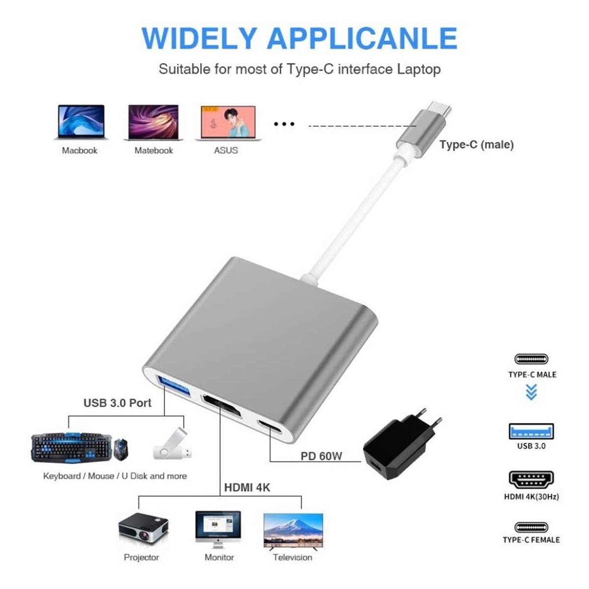 Adaptador Usb-c A Hdmi Usb 3.0 Tipo C 3.1 Mac Cable Usb C - Imagen 4