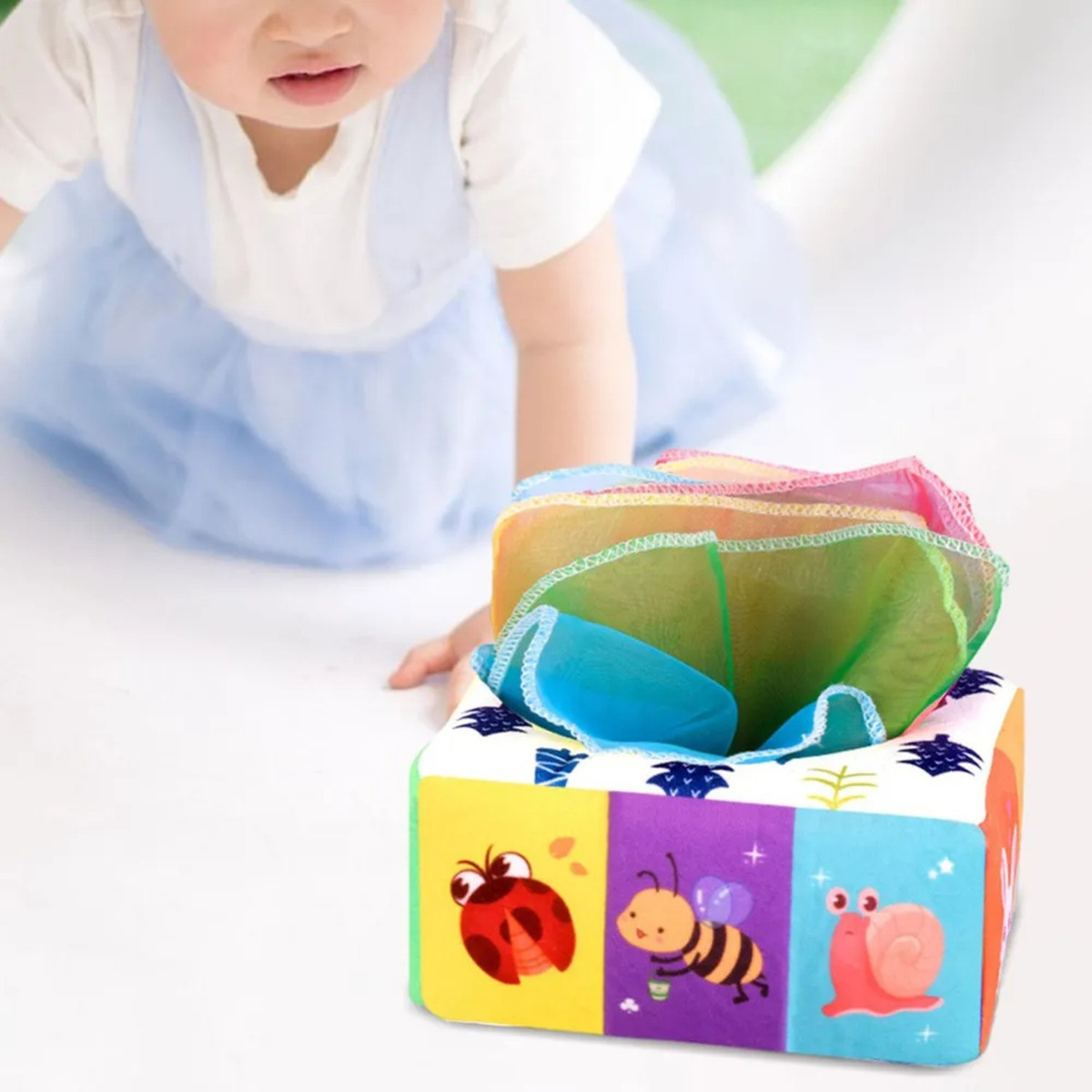 Juguete Caja De Pañuelos Sensoriales Para Bebe Colores - Imagen 3