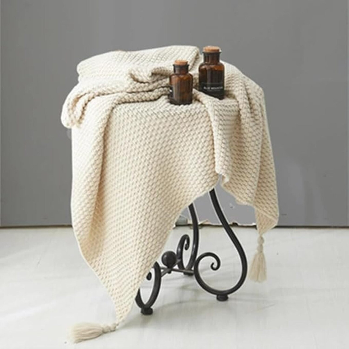 Manta De Lana Con Borlas Throw Blanket Sofa 130x170cm - Imagen 4