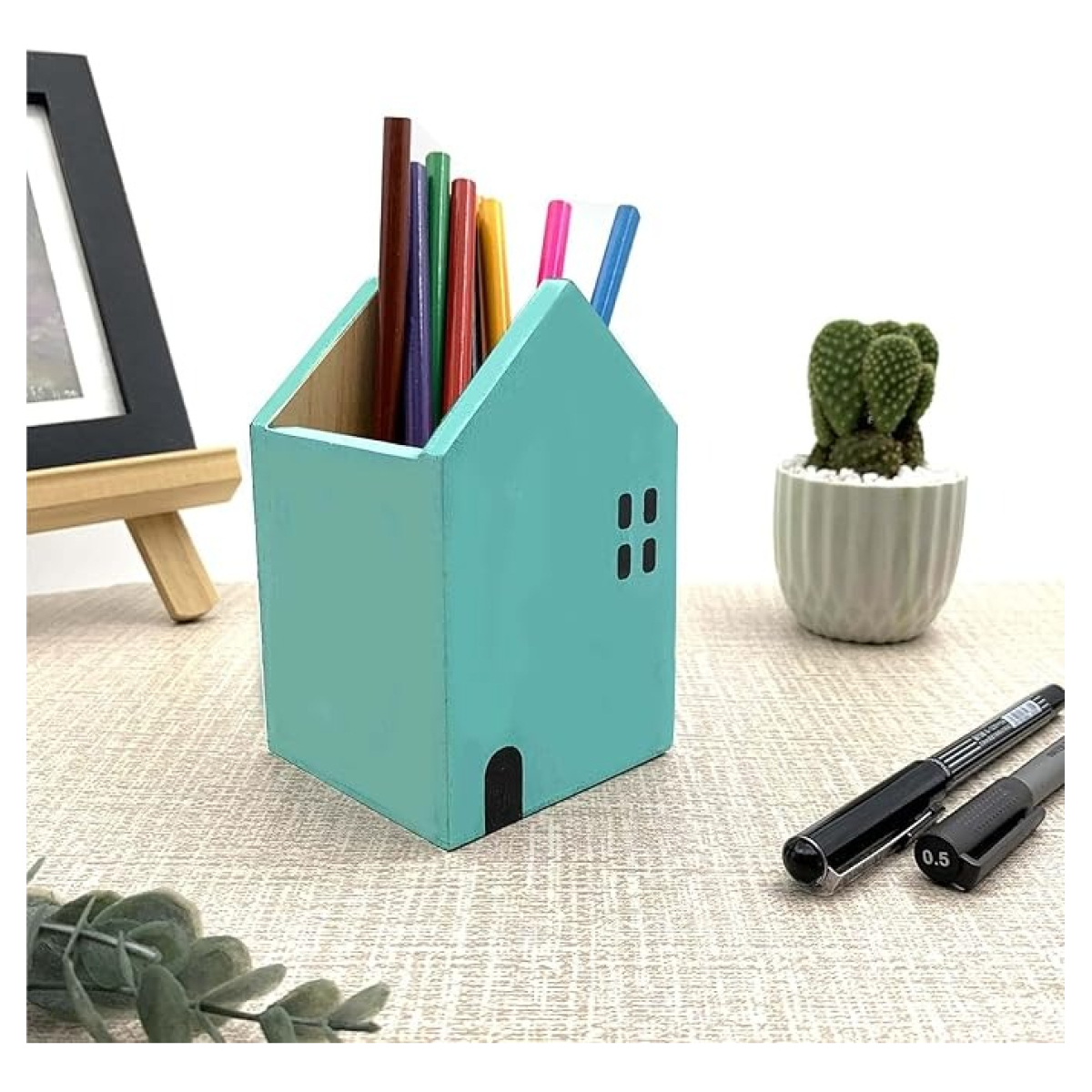 Portalapices Organizador De Madera Para Escritorio Casitas - Imagen 3