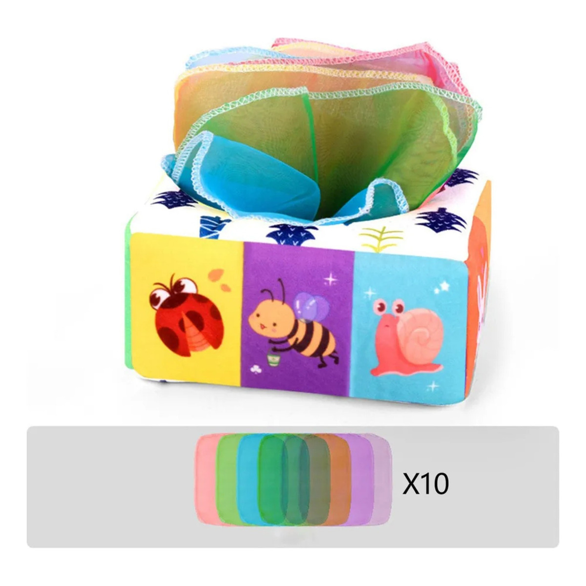 Juguete Caja De Pañuelos Sensoriales Para Bebe Colores - Imagen 7