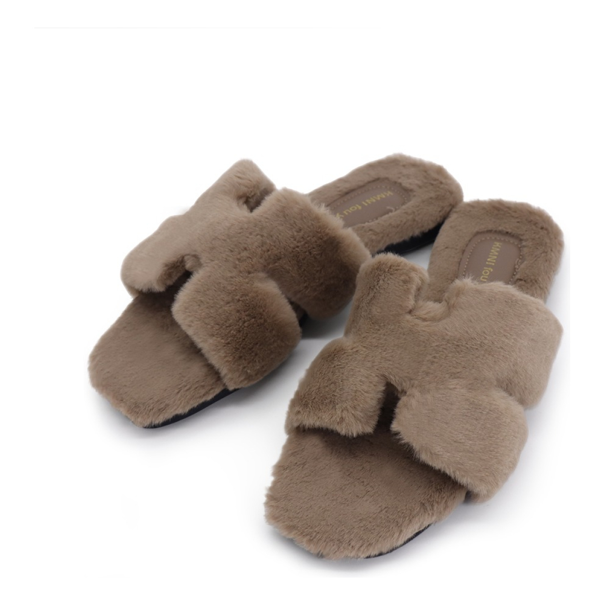 Pantufla Chata Super Peluda Para Dama Cruzada Abierta - Imagen 1