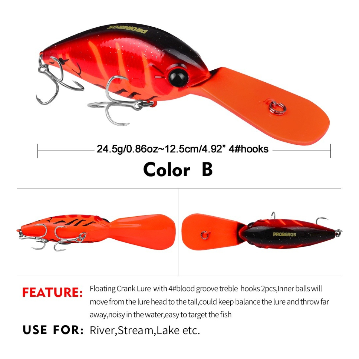 Señuelo Proberos Minnow Pesca 12.5cm 24.5gr Crankbait - Imagen 4