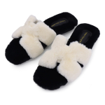 Pantufla Chata Super Peluda Para Dama Cruzada Abierta - Imagen 13