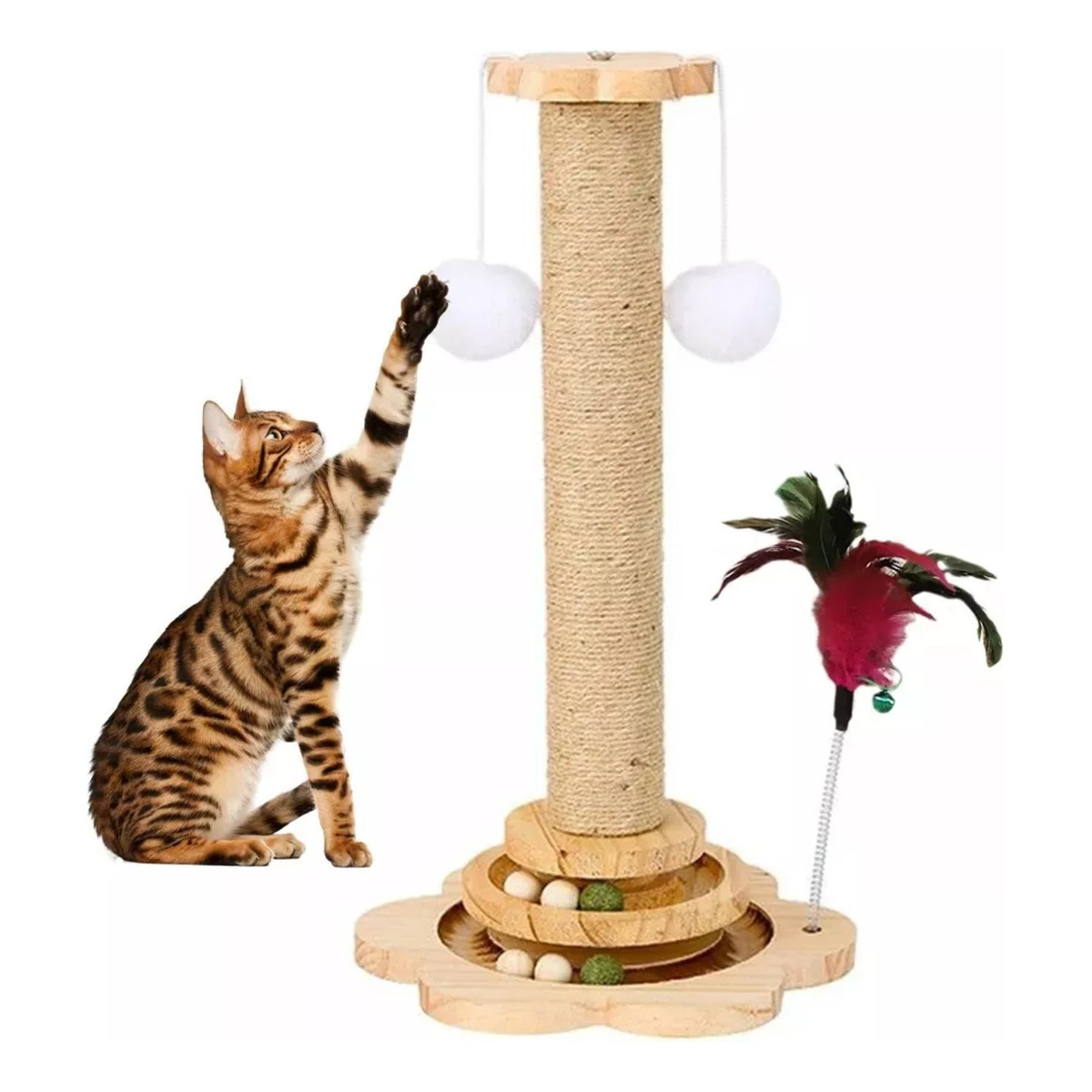 Poste Rascador Para Gatos Juego Con 8 Pelotas Interactivo - Imagen 1