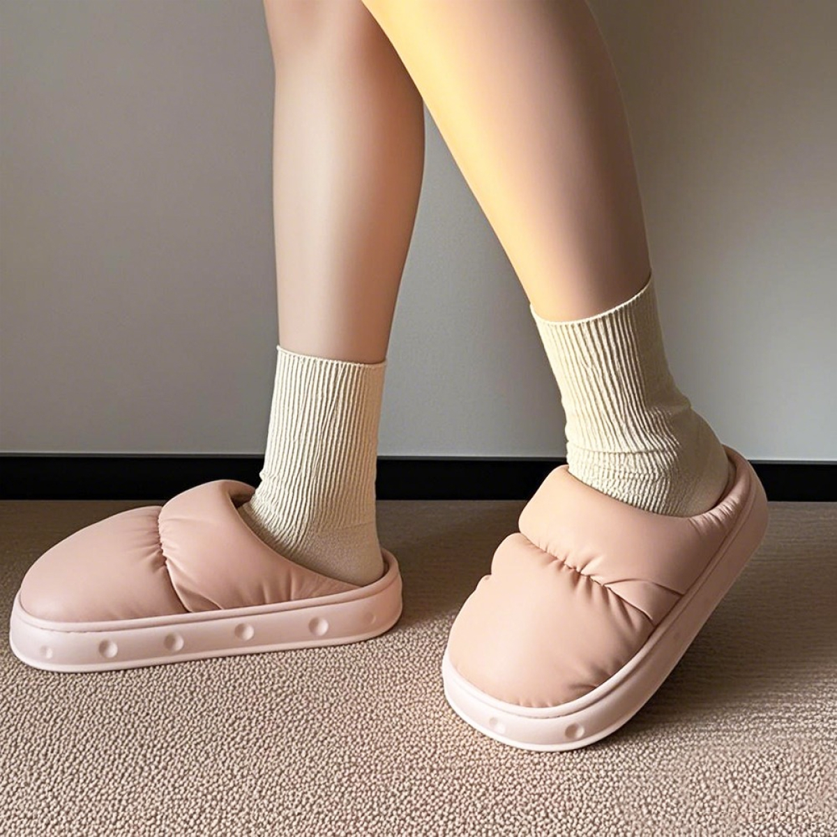 Pantuflas De Adulto Abiertas Puff Calidas Calzado - Imagen 6