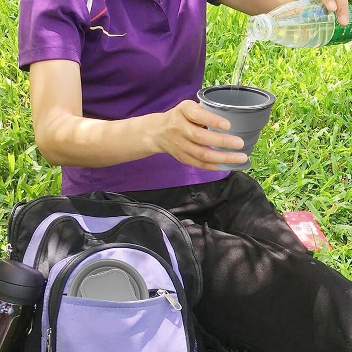 Vaso De Silicona Plegable Con Tapa Libre Bpa - Imagen 4