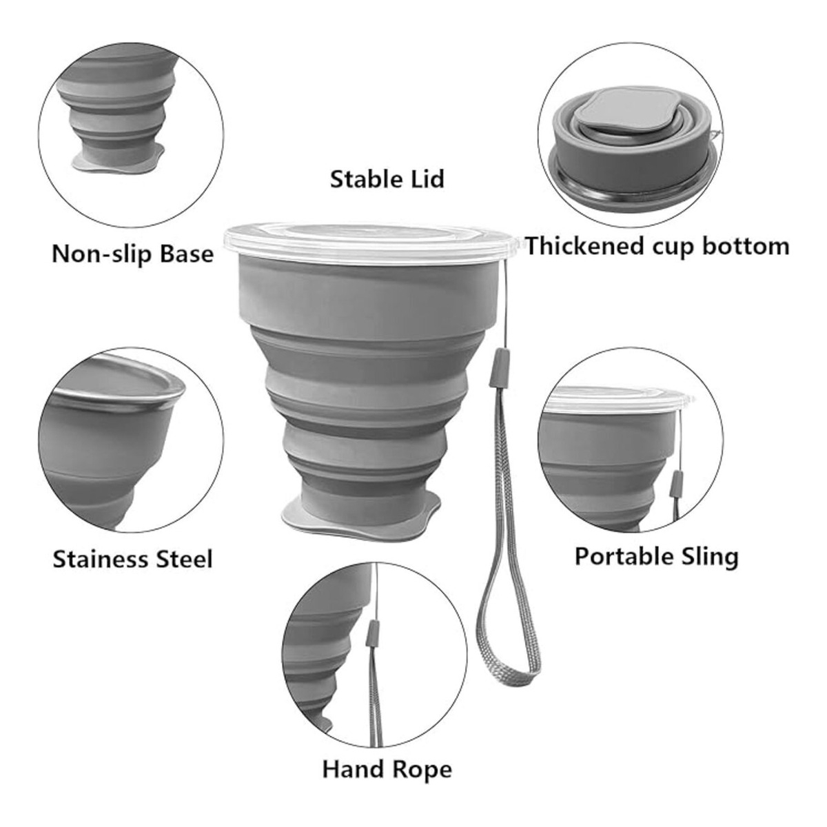 Vaso De Silicona Plegable Con Tapa Libre Bpa - Imagen 3