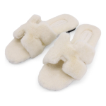 Pantufla Chata Super Peluda Para Dama Cruzada Abierta - Imagen 7