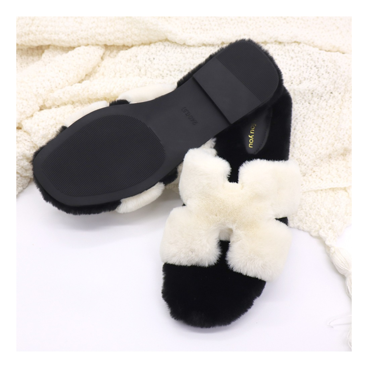 Pantufla Chata Super Peluda Para Dama Cruzada Abierta - Imagen 8