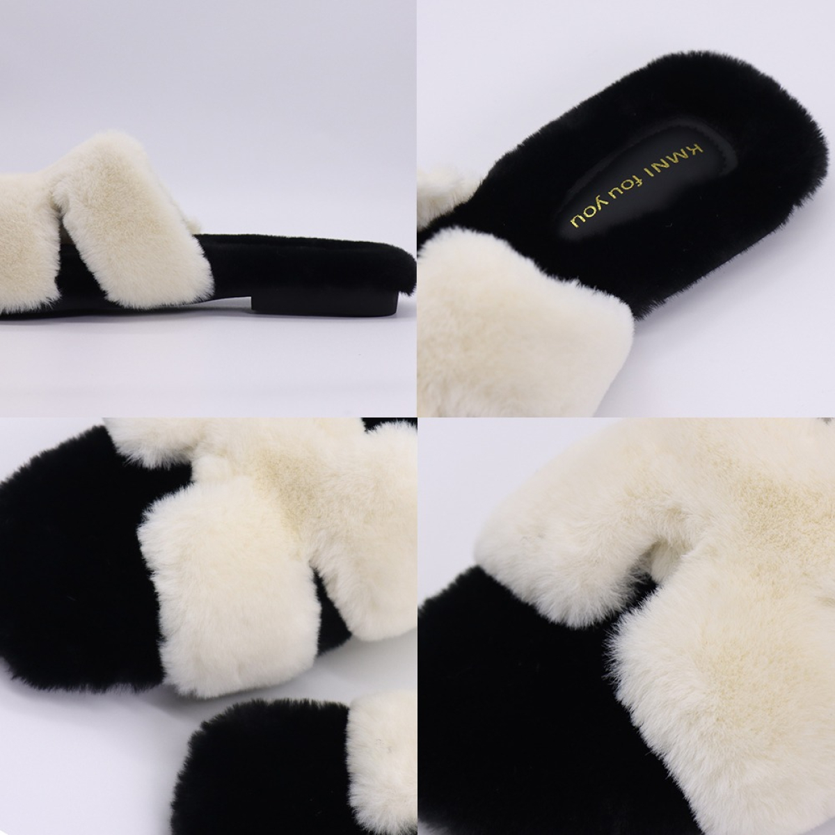 Pantufla Chata Super Peluda Para Dama Cruzada Abierta - Imagen 3