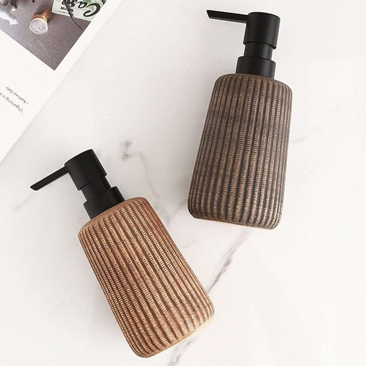 Dispensador De Jabón Cerámica A Rayas Texturizado Para Baño - Imagen 2