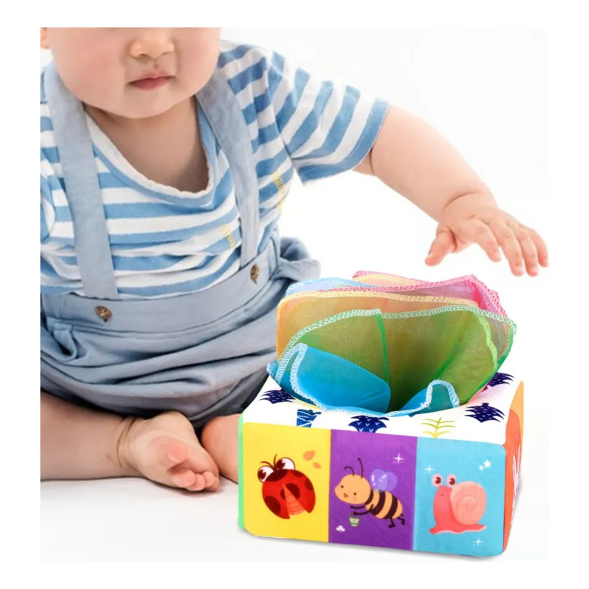 Juguete Caja De Pañuelos Sensoriales Para Bebe Colores - Imagen 2