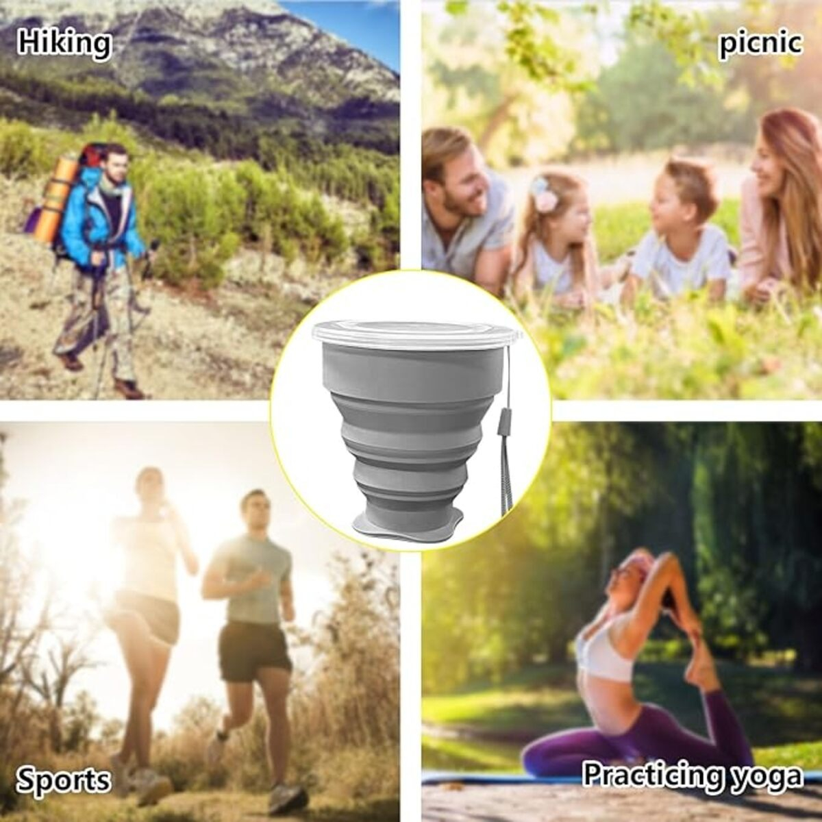 Vaso De Silicona Plegable Con Tapa Libre Bpa - Imagen 2