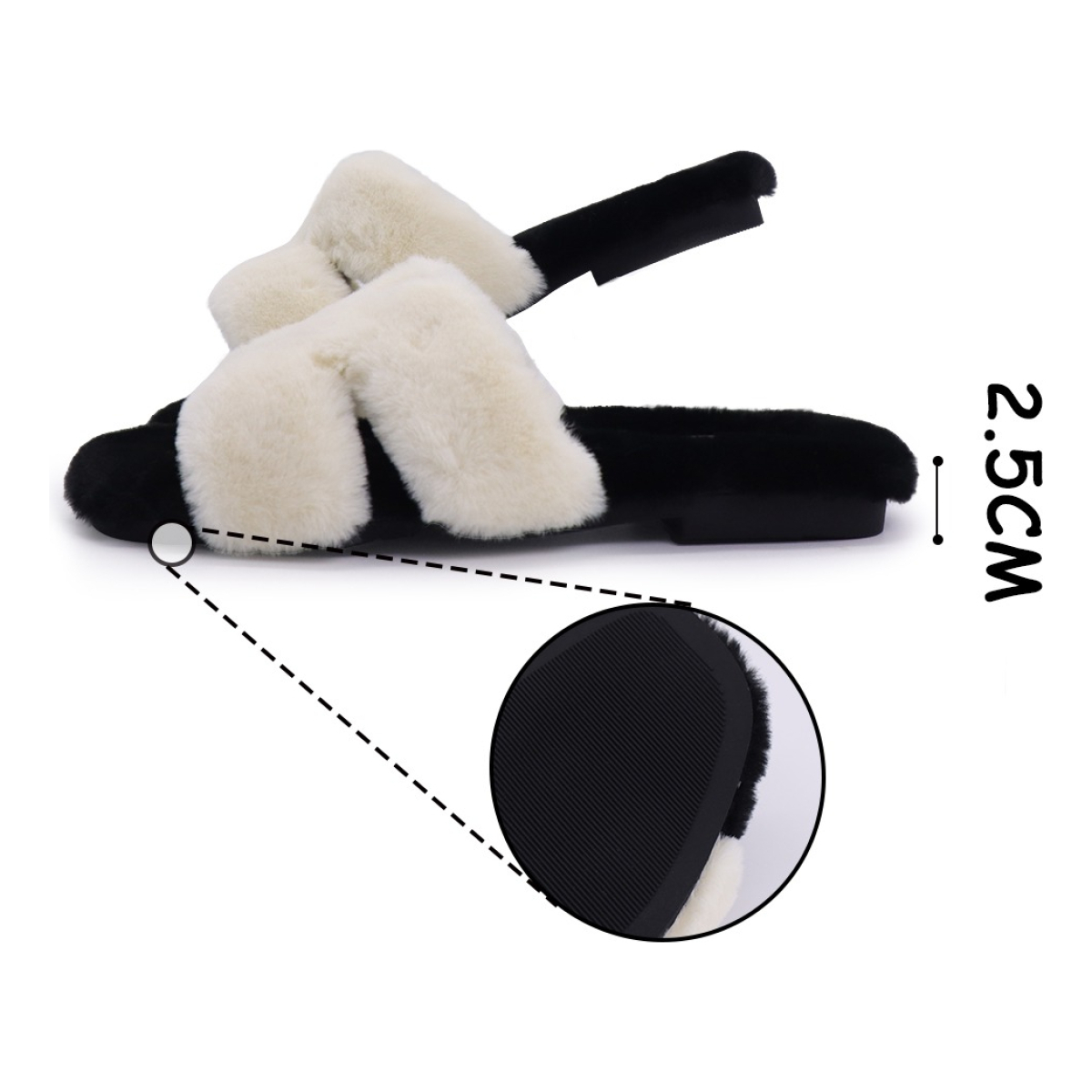 Pantufla Chata Super Peluda Para Dama Cruzada Abierta - Imagen 12