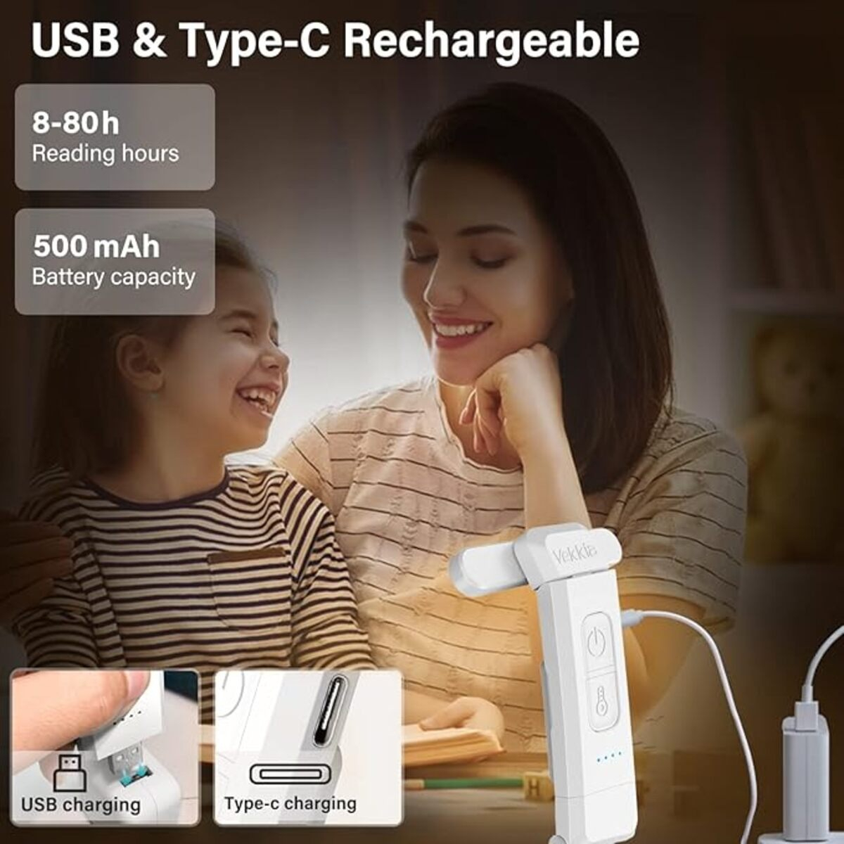Clip De Luz Led Para Lectura Lampara Recargable Usb - Imagen 11