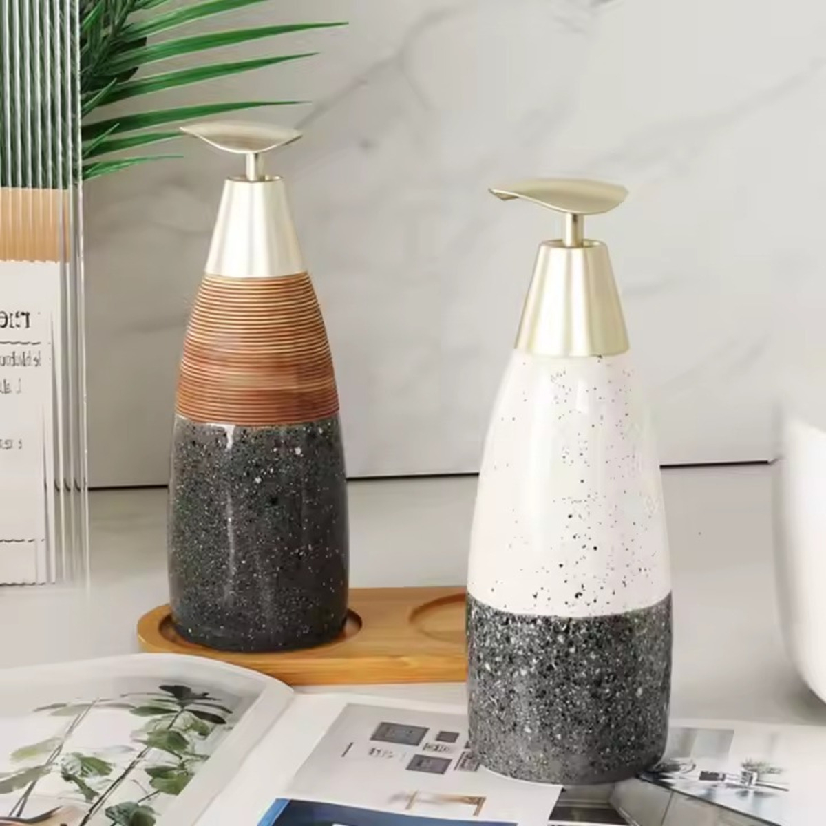 Dispensador Doble Diseño Cerámica De Jabón Líquido Para Baño - Imagen 2