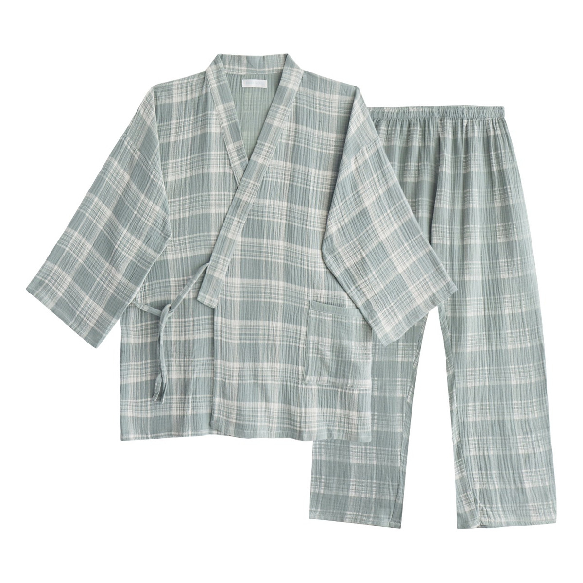 Pijama Ropa De Casa Estilo Kimono Para Adulto A Cuadros - Imagen 1