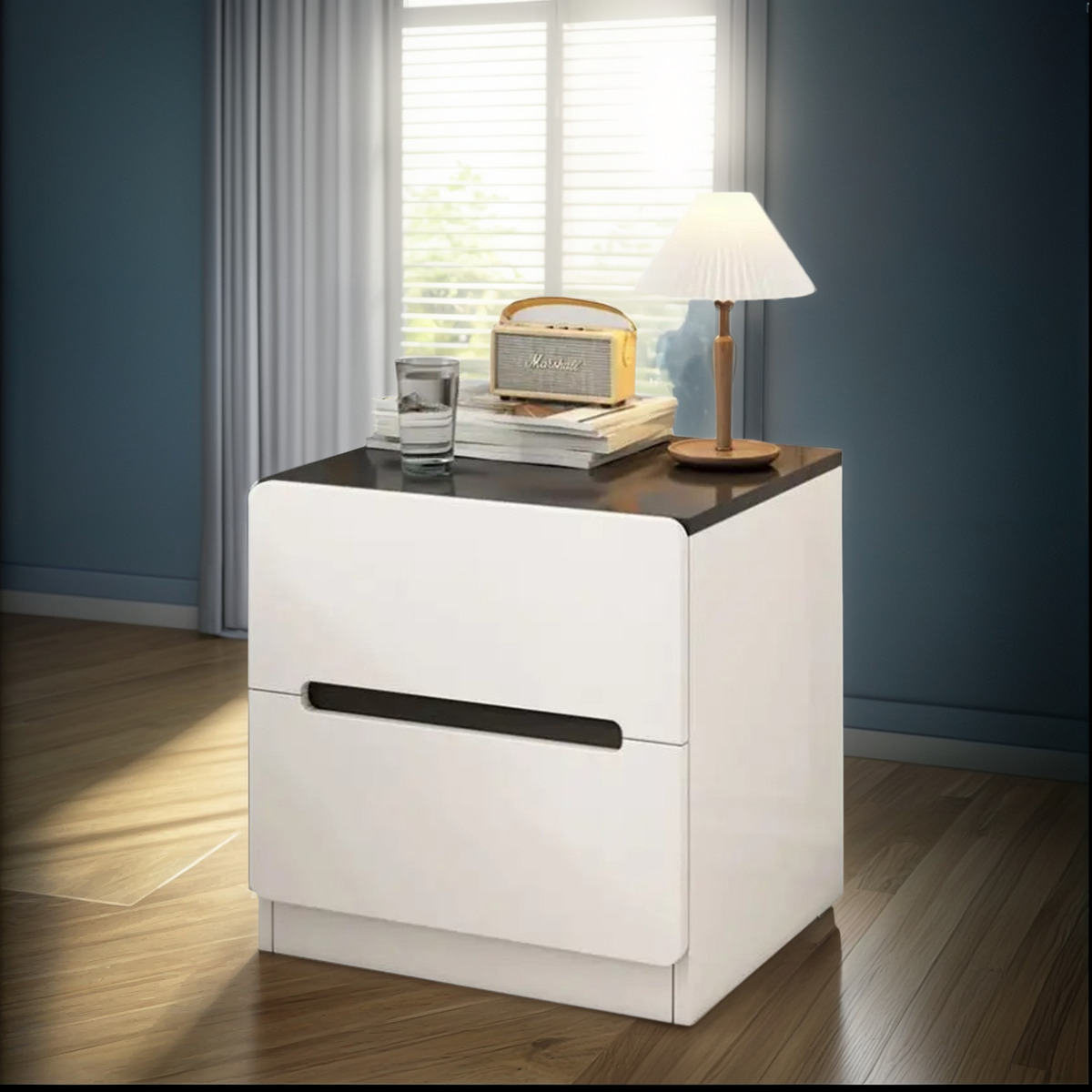 Mesa De Luz Cuadrada Moderna Con Dos Cajones Sin Patas - Imagen 1