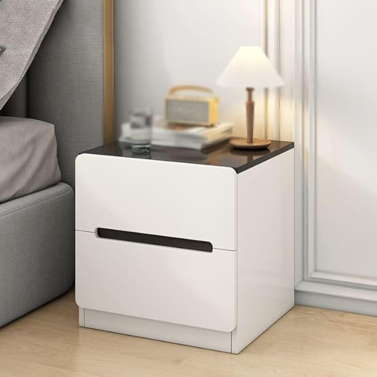 Mesa De Luz Cuadrada Moderna Con Dos Cajones Sin Patas - Imagen 2