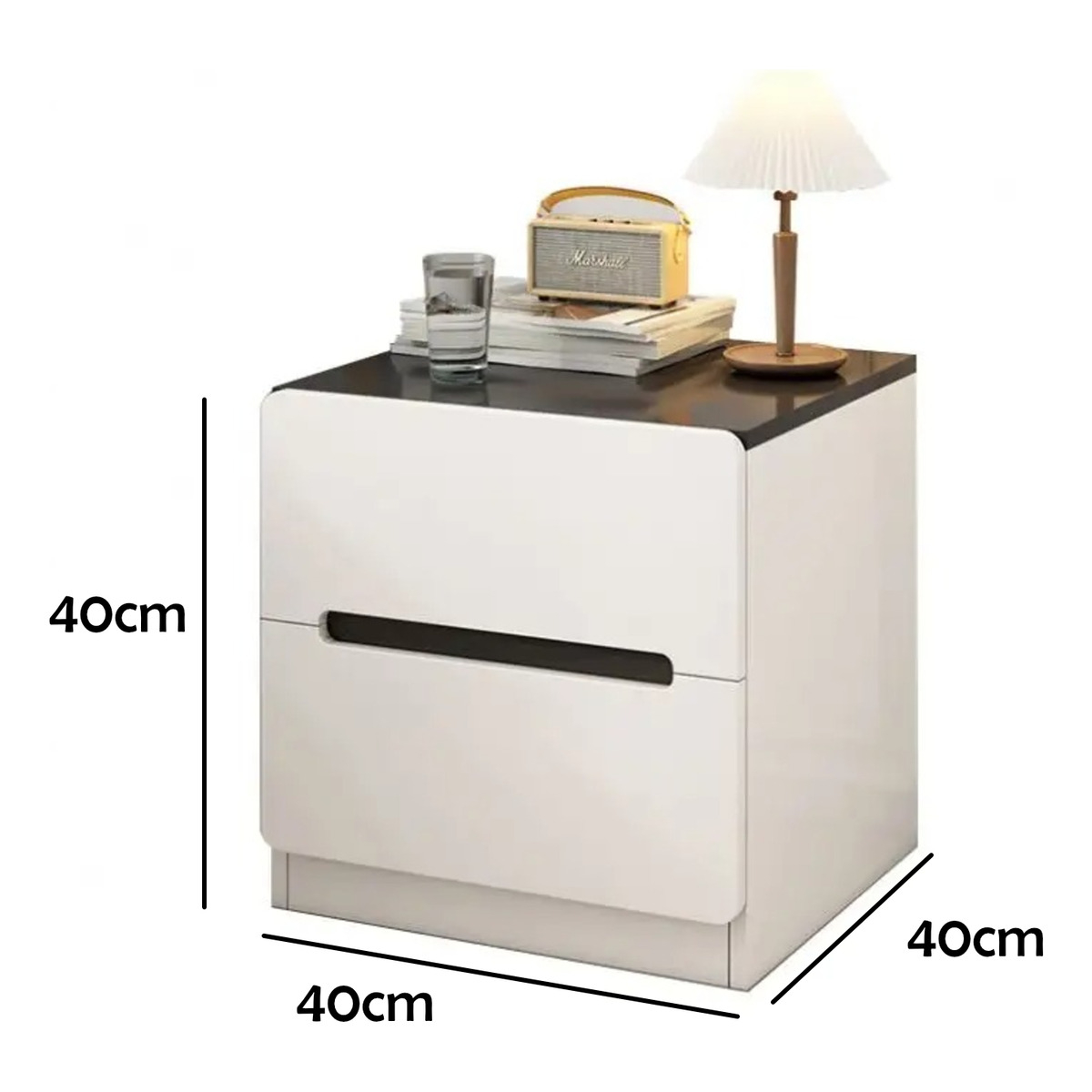Mesa De Luz Cuadrada Moderna Con Dos Cajones Sin Patas - Imagen 5