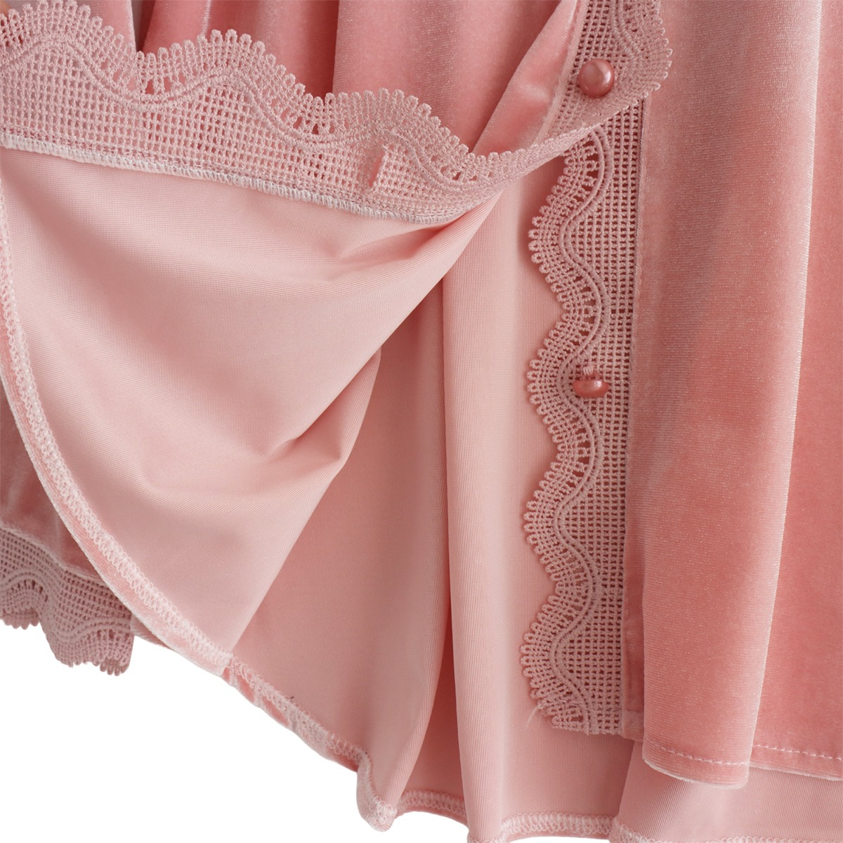 Pijama Terciopelo Para Dama De Invierno 2 Piezas Con Encaje - Imagen 3