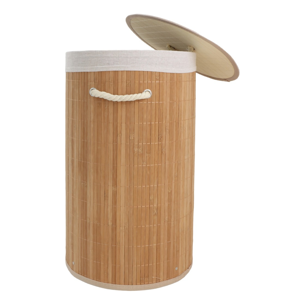 Cesto Ropa Redondo Bambú Con Tapa Iluminarás 35x60 - Imagen 1