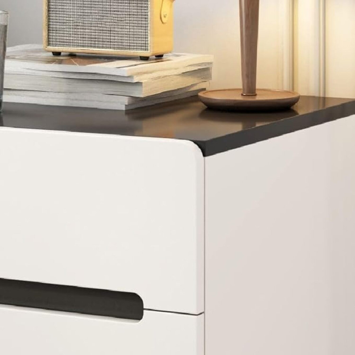 Mesa De Luz Cuadrada Moderna Con Dos Cajones Sin Patas - Imagen 3