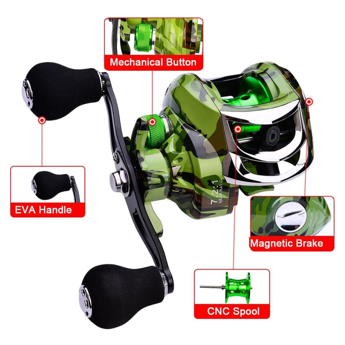 Reel Pesca Rotativo Alta Velocidad 7.2:1 Freno Cnc - Imagen 4