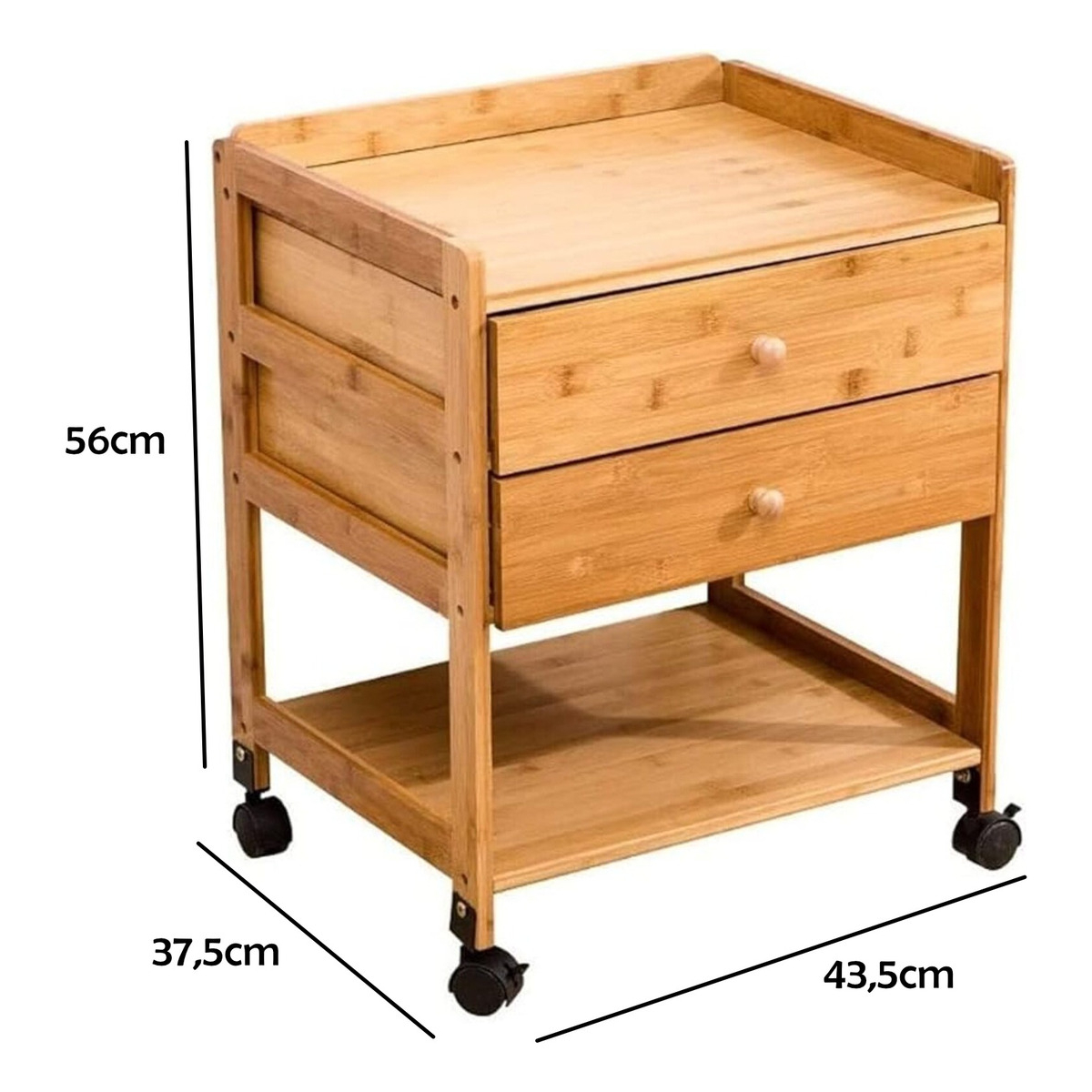 Mesa De Luz Estante Con Ruedas Y Dos Cajones En Madera - Imagen 6
