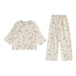 Pijama Mujer Largo 2 Piezas Floral Algodón Blusa Pantalón