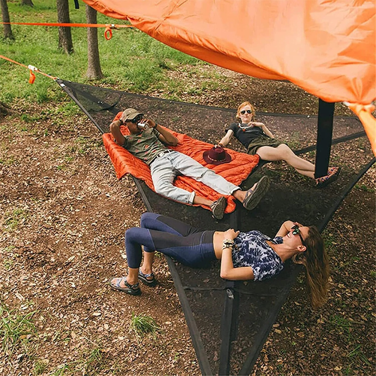 Hamaca De Camping 3 Plazas Con Correas Y Mosquetones - Imagen 9