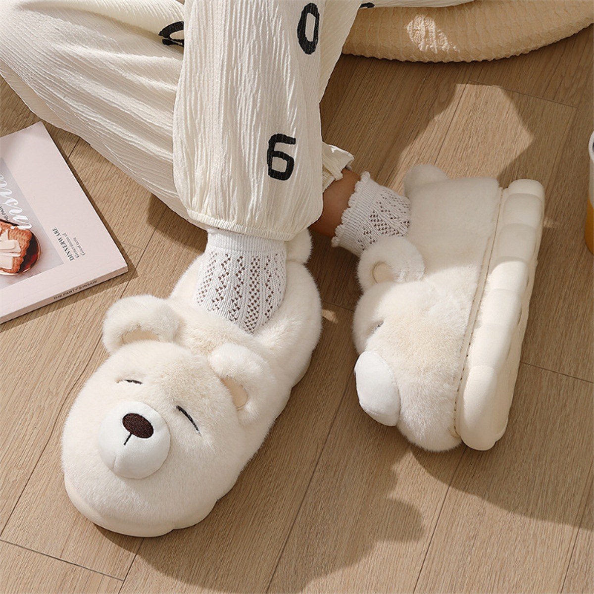 Pantufla Alta Unisex Con Interior De Corderito Diseño Osito - Imagen 9