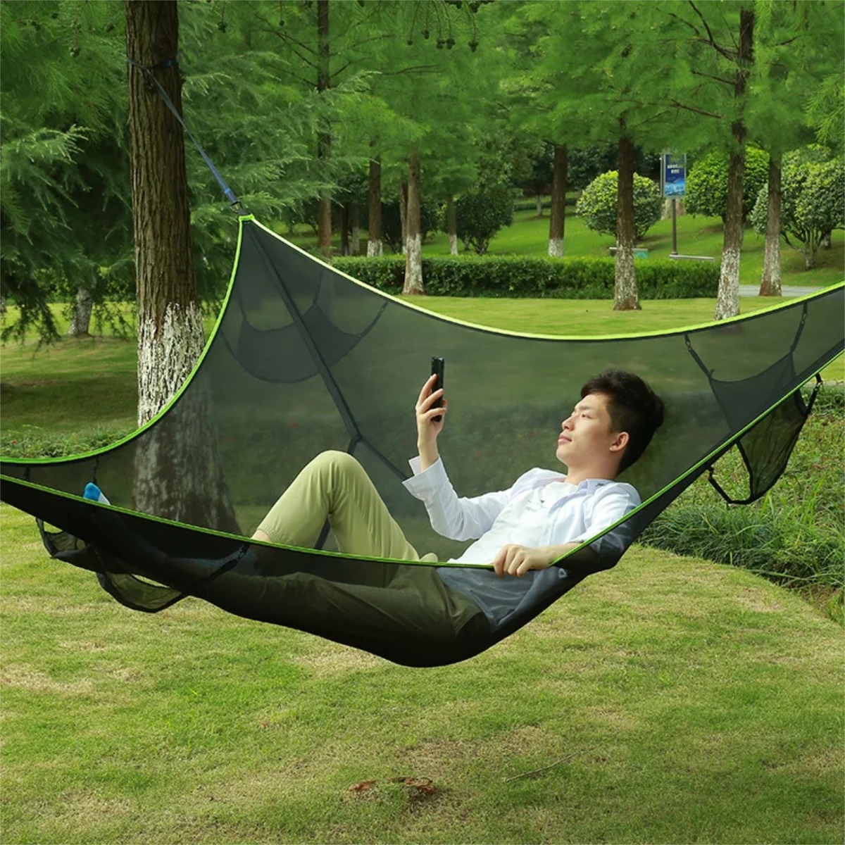 Hamaca De Camping 3 Plazas Con Correas Y Mosquetones - Imagen 6