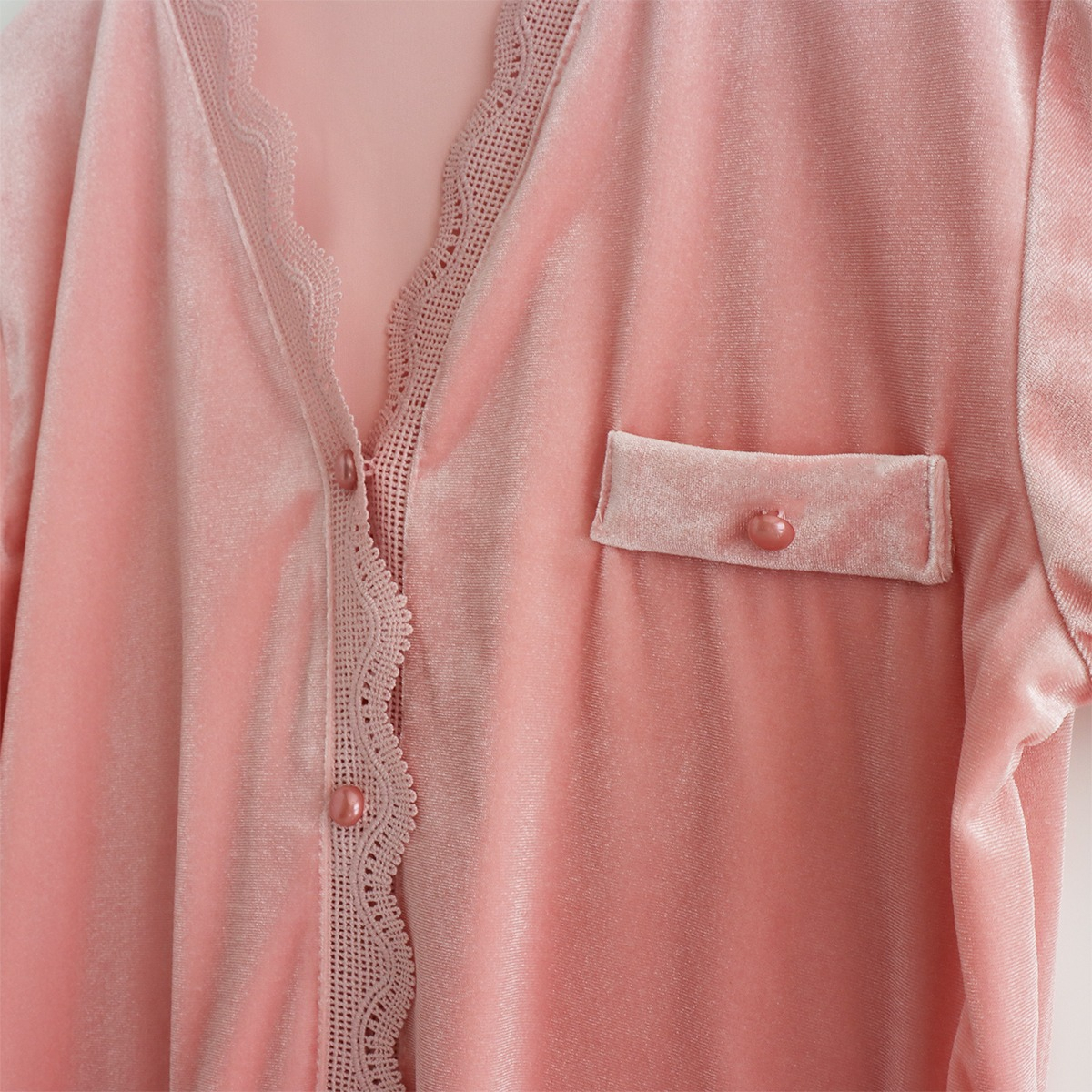 Pijama Terciopelo Para Dama De Invierno 2 Piezas Con Encaje - Imagen 12