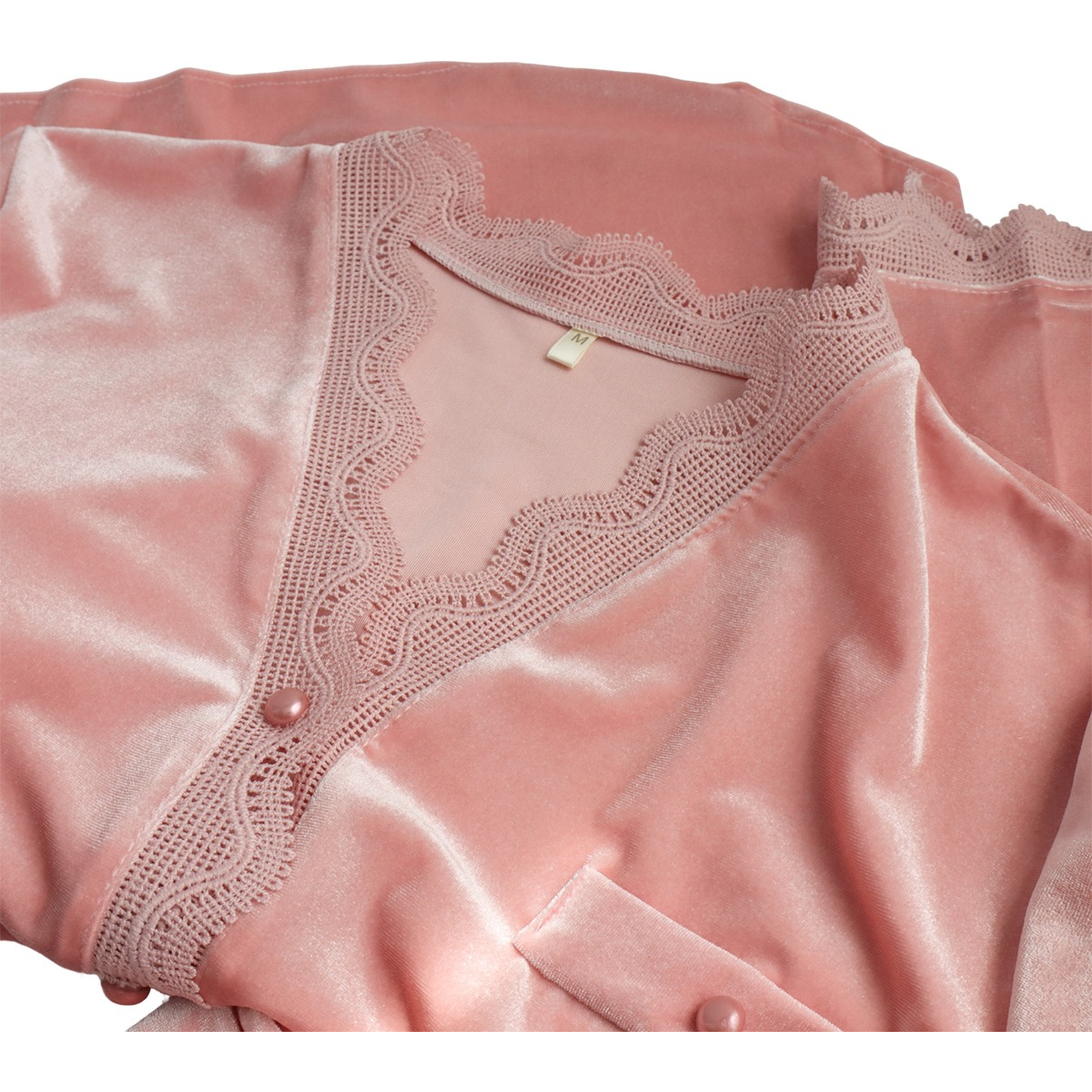 Pijama Terciopelo Para Dama De Invierno 2 Piezas Con Encaje - Imagen 13