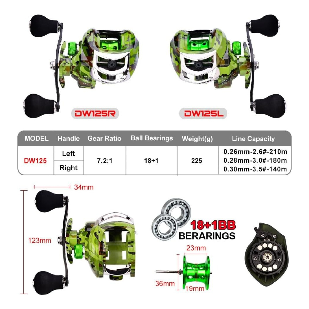 Reel Pesca Rotativo Alta Velocidad 7.2:1 Freno Cnc - Imagen 6